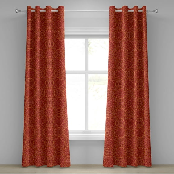 Ambesonne Mandala Grommet Curtain, Tribal Motifs Details Art, 50" x 120", Vermilion Apricot Maroon