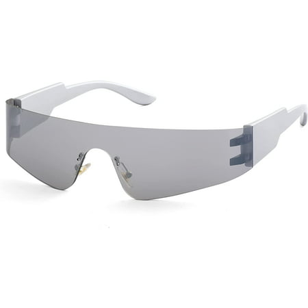 QWZNDZGR Rimless Y2K Futuristic Wrap Around Sunglasses for Women Men Cyberpunk Visor Sun Glasses Shades Trendy Eyeglasses