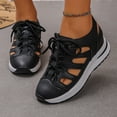 thumbnail image 3 of Women's Wedge Sandals Hollow out Leather Platform Sneakers Closed Toe Lace up Thick Soft Sole Cushioned Athletic Tennis Walking Shoes Black Size 8, 3 of 7