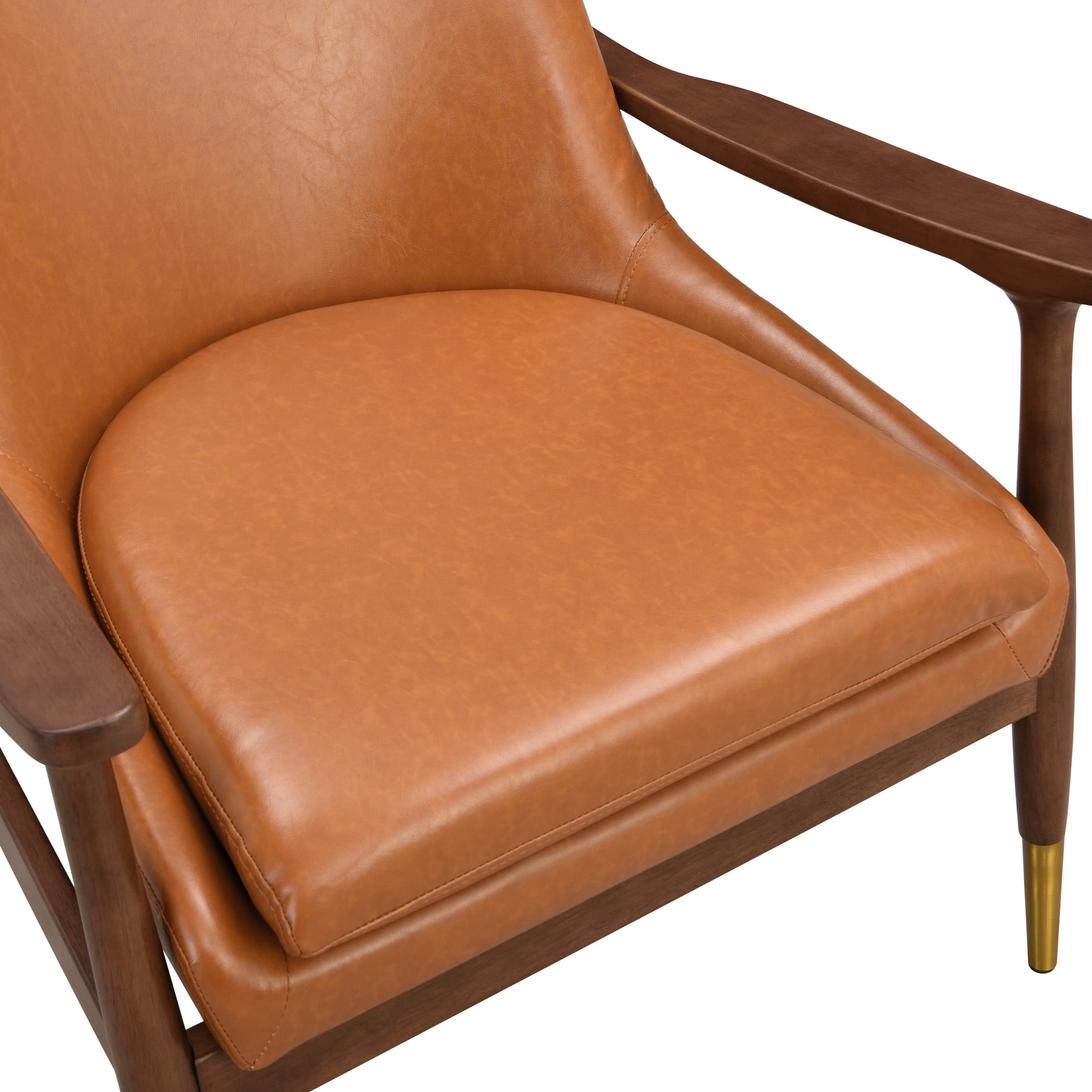 Christopher Knight Home Modern PU Leather and Rubberwood Lounge Arm Chair with Brass-Tipped Feet
