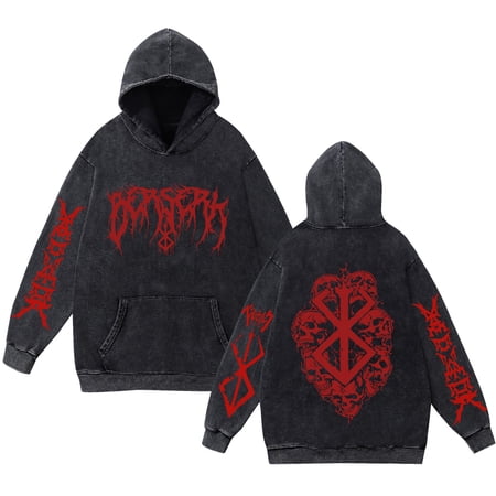 MAECKYRR New Berserk Washed Vintage Pure Cotton Hoodie Anime Cosplay Long-sleeved Pullover Sweatshirt