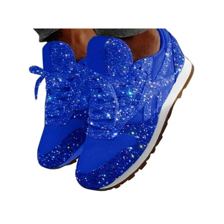 

YCCOTO Womens Sparkly Sequins Lace Up Trainers Sports Shoes Casual Jogger Running Sneakers