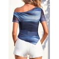 thumbnail image 5 of PRETTYGARDEN Womens Summer Off The Shoulder Tops Spring Short Sleeve Mesh Tie Dye Shirt Ruched Asymmetrical Y2k Clothes, 5 of 9