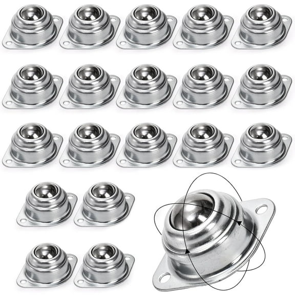 20 Pack 1 Inch Roller Ball Transfer Bearings, Carbon Steel Swivel Ball Casters Two-Hole Screw Mounted Ball Transfer Unit for Roller Stand, Conveyor, Transmission