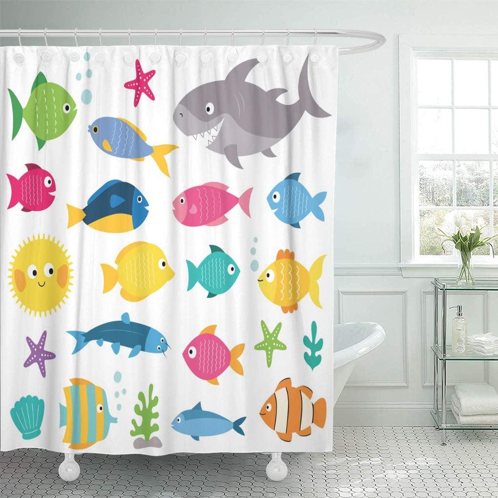 Yusdecor Under Colorful Sea Cartoon Fishes Fish Shark Aqua Bathroom Decor Bath Shower Curtain 60x72 Inch Walmart Canada
