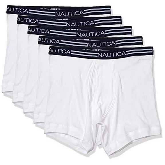 Nautica Men's Classic Cotton Boxer Brief Multipack, White- 5 Pack, L