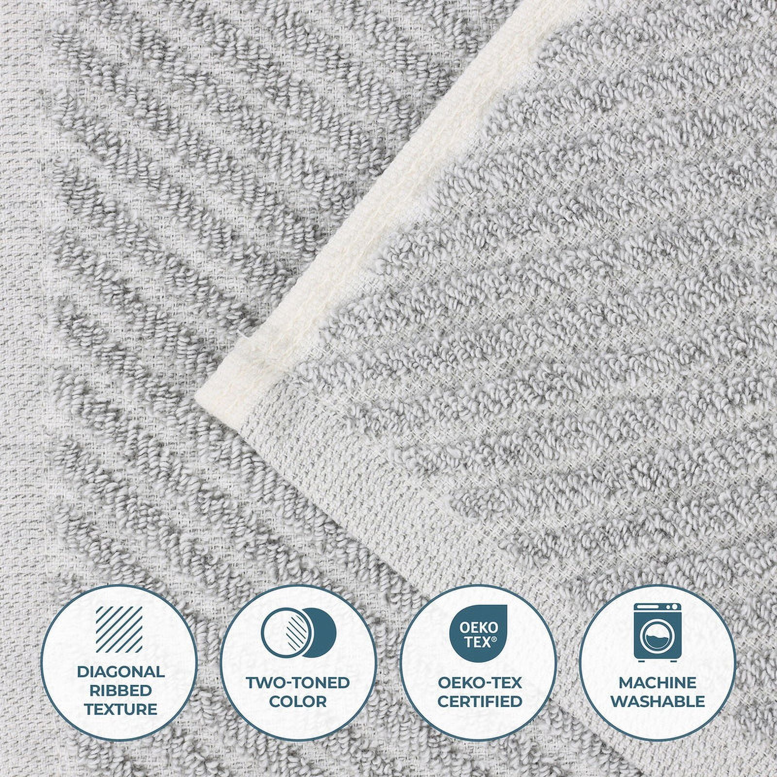 Superior Amelia Viscose Cotton Blend Medium Weight 3 Piece Towel Set, Platinum