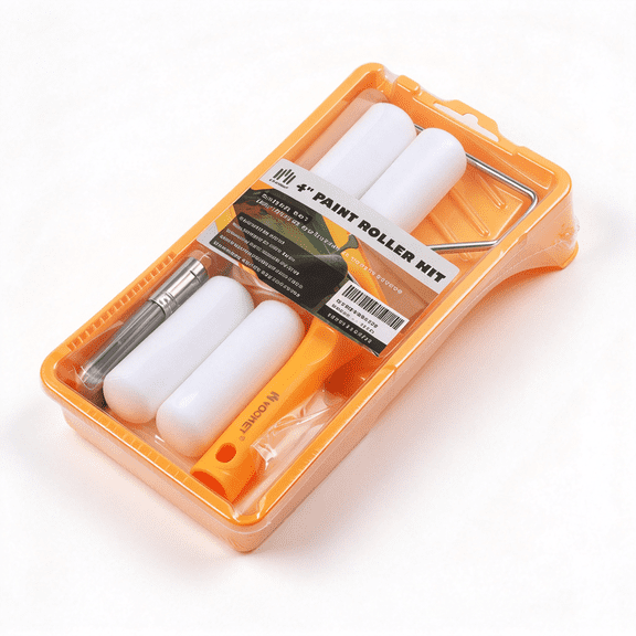 Voomey Mini 4 Inch Paint Roller Tray Set, Sponge Foam Roller Frame Kit Including Big Paint Brush, Masking Film, Gloves, Tray Liner & Paint Tray for Cabinet & Trim Painting