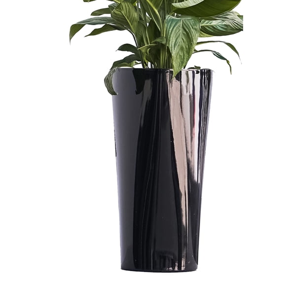 XBrand 22.4" H Plastic Self Watering Indoor Outdoor Triangle Planter Pot w/Glossy Finish, Tall Decorative Gardening Pot Black