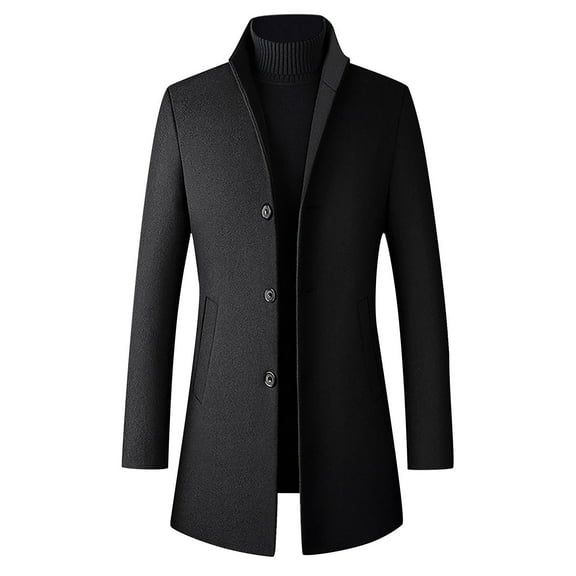 TIHLMK Overcoat for Men Men's Single-breasted Solid Color Fashion Suit Business Casual Suit Wool Coat Black