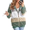 thumbnail image 2 of Womens Winter Fuzzy Fleece Jacket Hooded Color Block Patchwork Cardigan Coats Outerwear with Pockets Green XXXL, 2 of 9