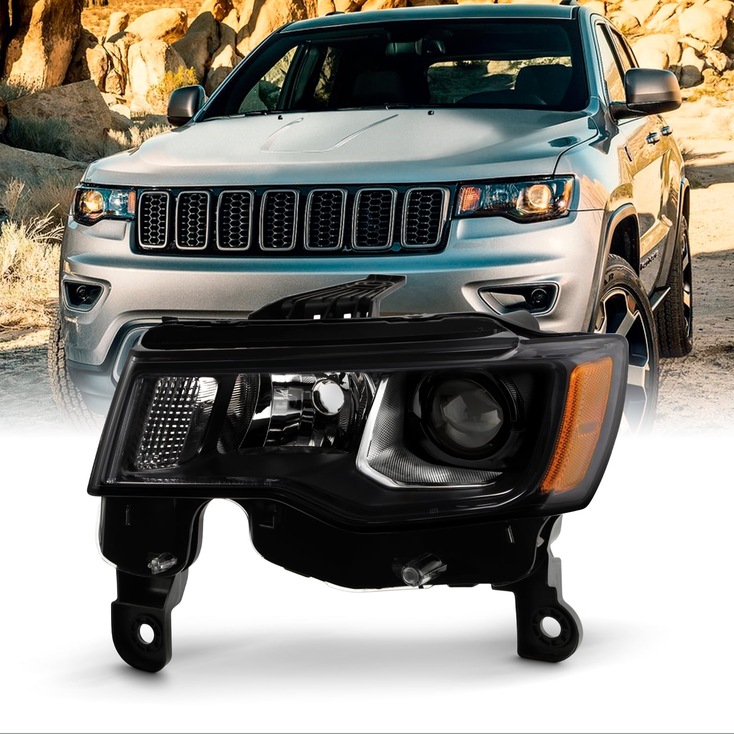 For 20172021 Jeep Grand Cherokee Halogen Projector Black Headlight