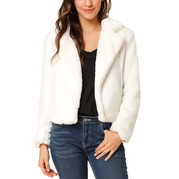 CHAQUETA CORTA DE PIEL SINTÉTICA SUELTA DE MODA INVERNAL PARA MUJERES CHIC L BLANCA