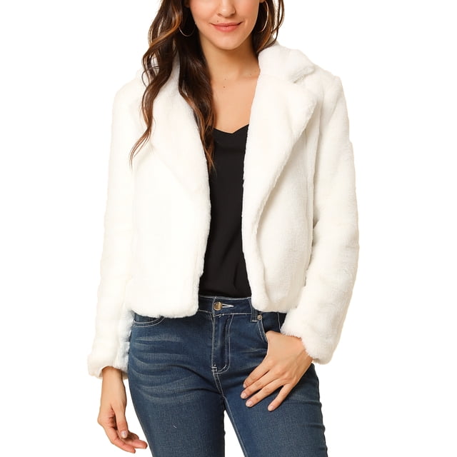 CHAQUETA CORTA DE PIEL SINTÉTICA SUELTA DE MODA INVIERNO PARA MUJERES XL BLANCA
