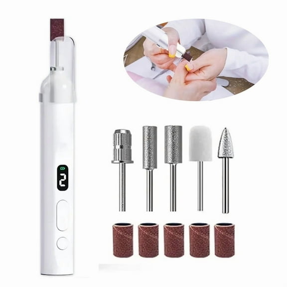 Nail Drill Electric Nail File - Cordless Professional Nail Filer for Manicure and Pedicure, Portable Nail Drill Machine Kit for Acrylic Gel Nails Thick Toenails Nail Grind (White)