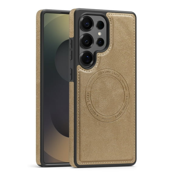 Magnetic For Samsung Galaxy S22 Phone Case,Compatible with Mag-Safe,Military Grade Drop Protection,Classic PU Leather Shockproof Ultra Slim Anti-fall Thin Fit Rugged Phone Case,Desertgold