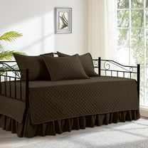 Daybed Cover Sets- Diamond Stitching Daybed Bedding Set, All Season Cozy Bedding with Bedskirt with Shams, Microfiber Filling, 5 Pieces, Coffee Color