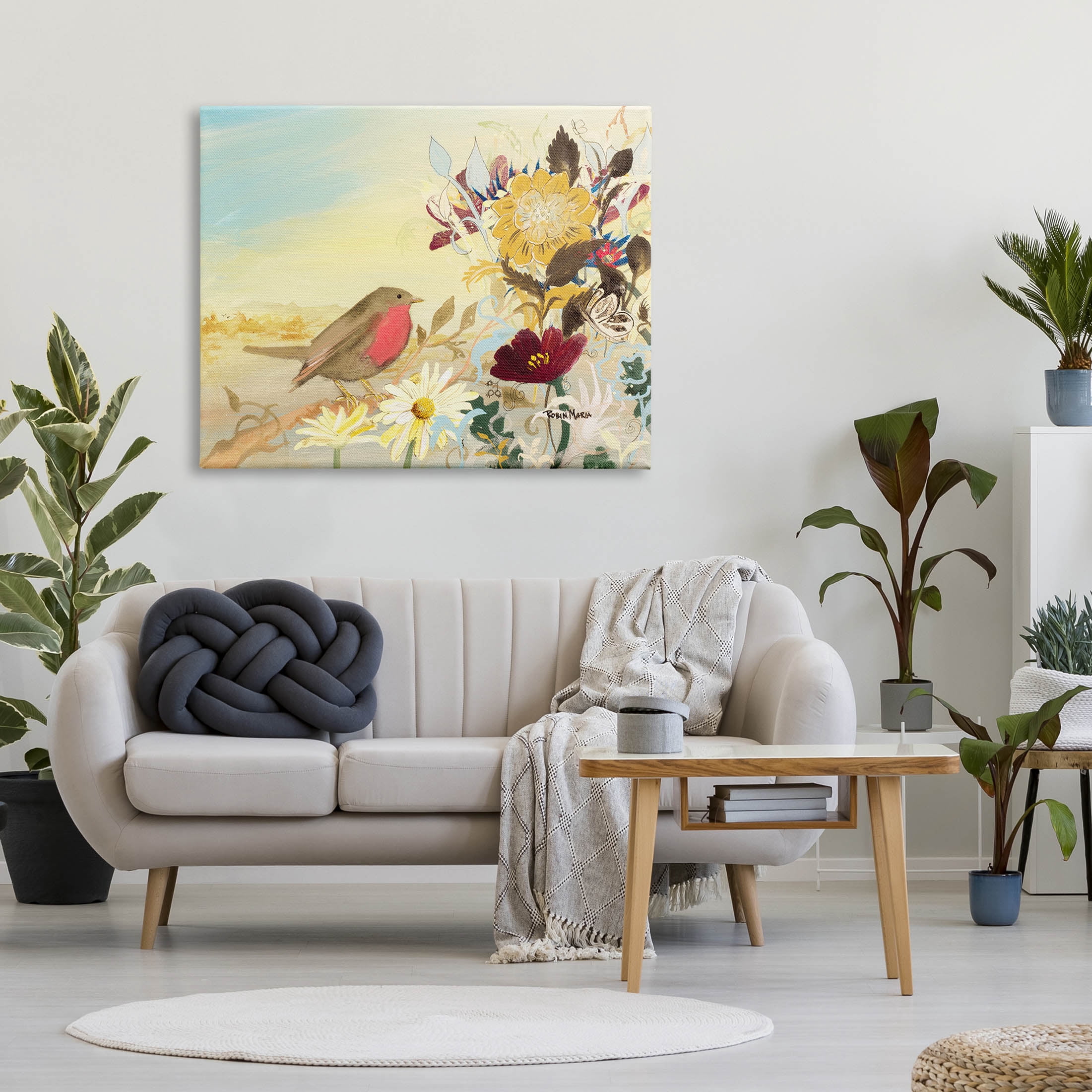 Stupell Industries Mixed Floral Bird Arrangement Painting Gallery Wrapped Canvas Print Wall Art, Design by Robin Maria