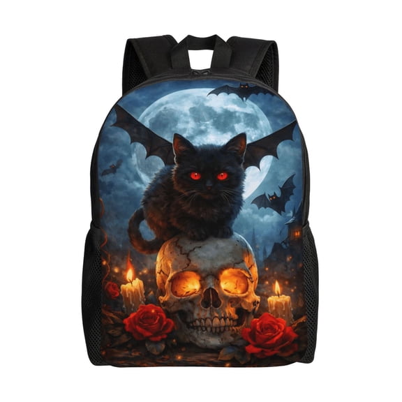 Halloween Cat Backpack Full Front Print Travel Laptop Bag for Men and Women