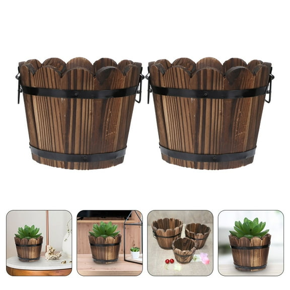 FRCOLOR 2Pcs Barrel Planter Small Planter Pot Garden Tree Planter Garden Flower Pot Small Wood Planter for Patio