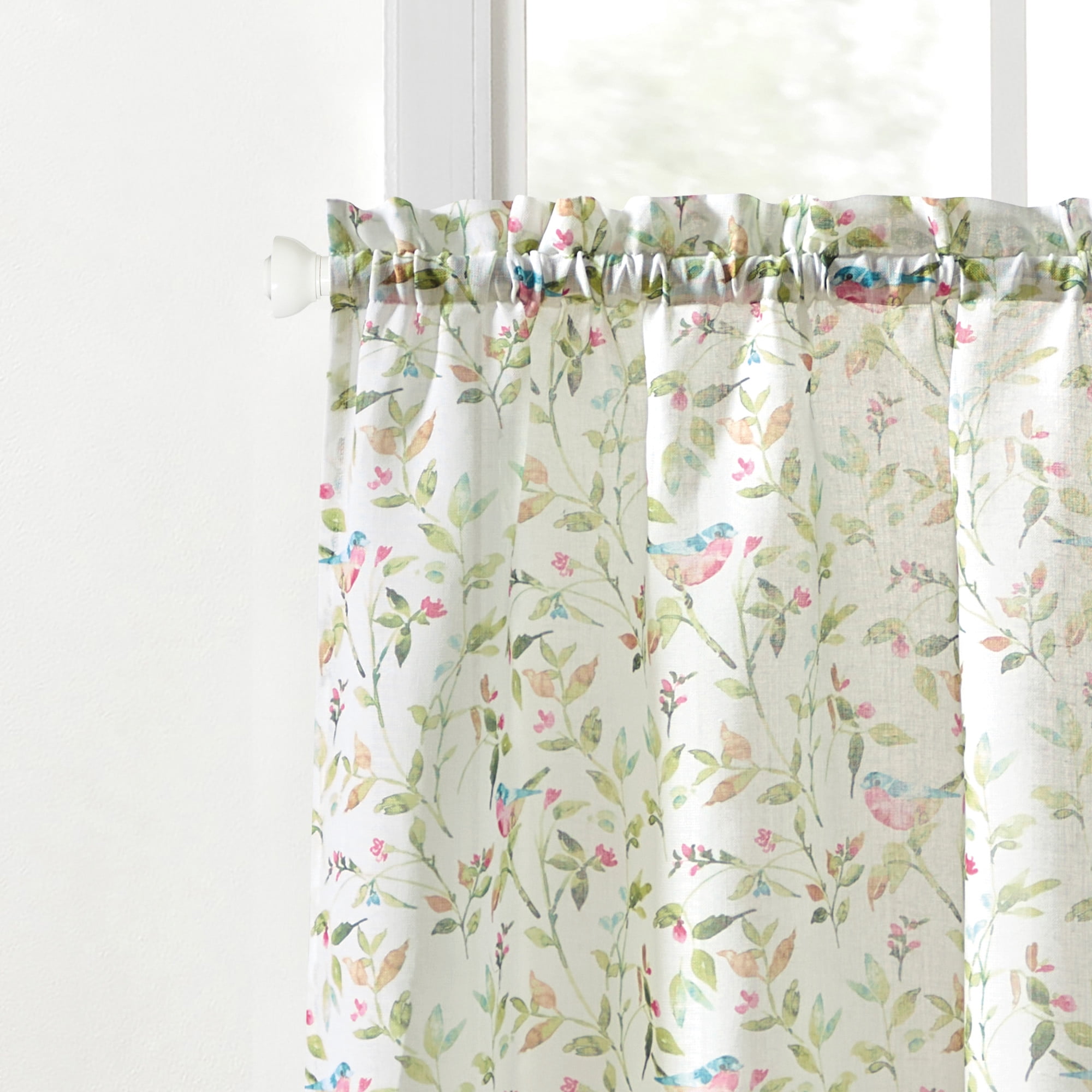 Martha Stewart Kensington Garden Print 24in Tier Set, Pink, Pole Top, Sheer, Indoor, Adult, 2 Piece Tier Set, 54 x 24