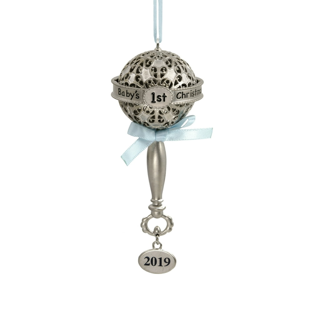 Hallmark Premium 2019 Baby's First Christmas Rattle with Blue Ribbon