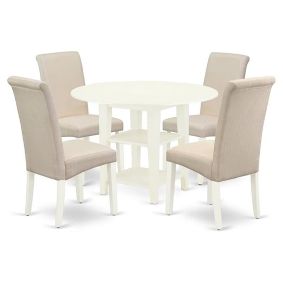 East West Furniture Sudbury 5-piece Wood Dining Set in Linen White/Cream