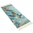 thumbnail image 2 of Coastal Sea Turtle Hallway Runner Rug 2x5ft,Vintage Teal Nautical Beach Botanical Washable Woven Living Room Bedroom Kitchen Bathroom Carpet with Tassels,Indoor Outdoor Throw Door Mat for Entryway, 2 of 5