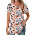 thumbnail image 1 of Tunique Imprimée pour Femmes, Haut Décontracté à Manches Courtes, Col Rond, devant Plissé, Ourlet Arrondi, Mélange Léger Polyester-Spandex, Respirant pour le Quotidien, 1 of 6