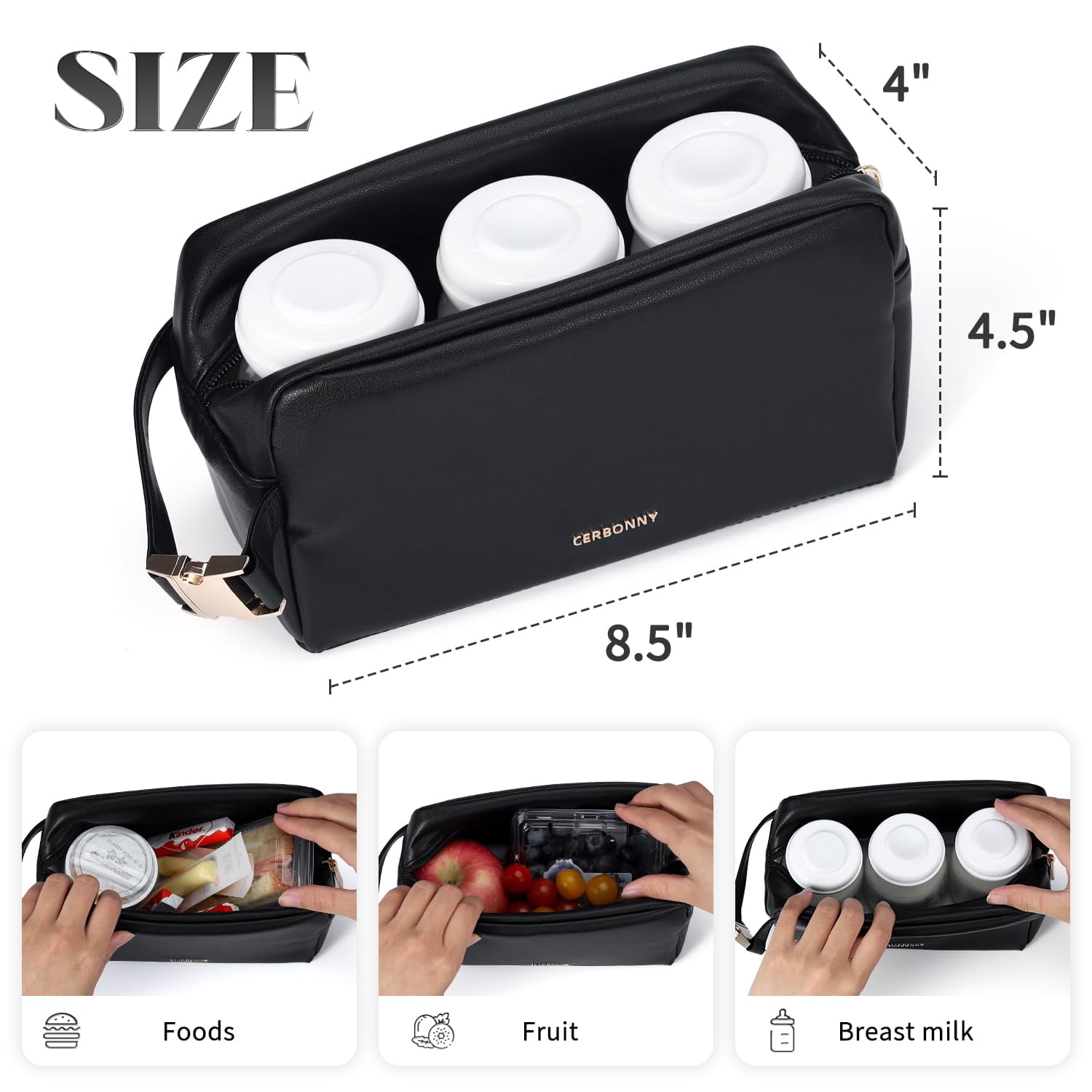 Freezable Lunch Bag,Small Lunch Bag,Insulated Snack Bag,Built-in Ice Packs to Keep Food Fresh,Small Cooler,Breastmilk Cooler,Suitable For Work and Travel（Black）