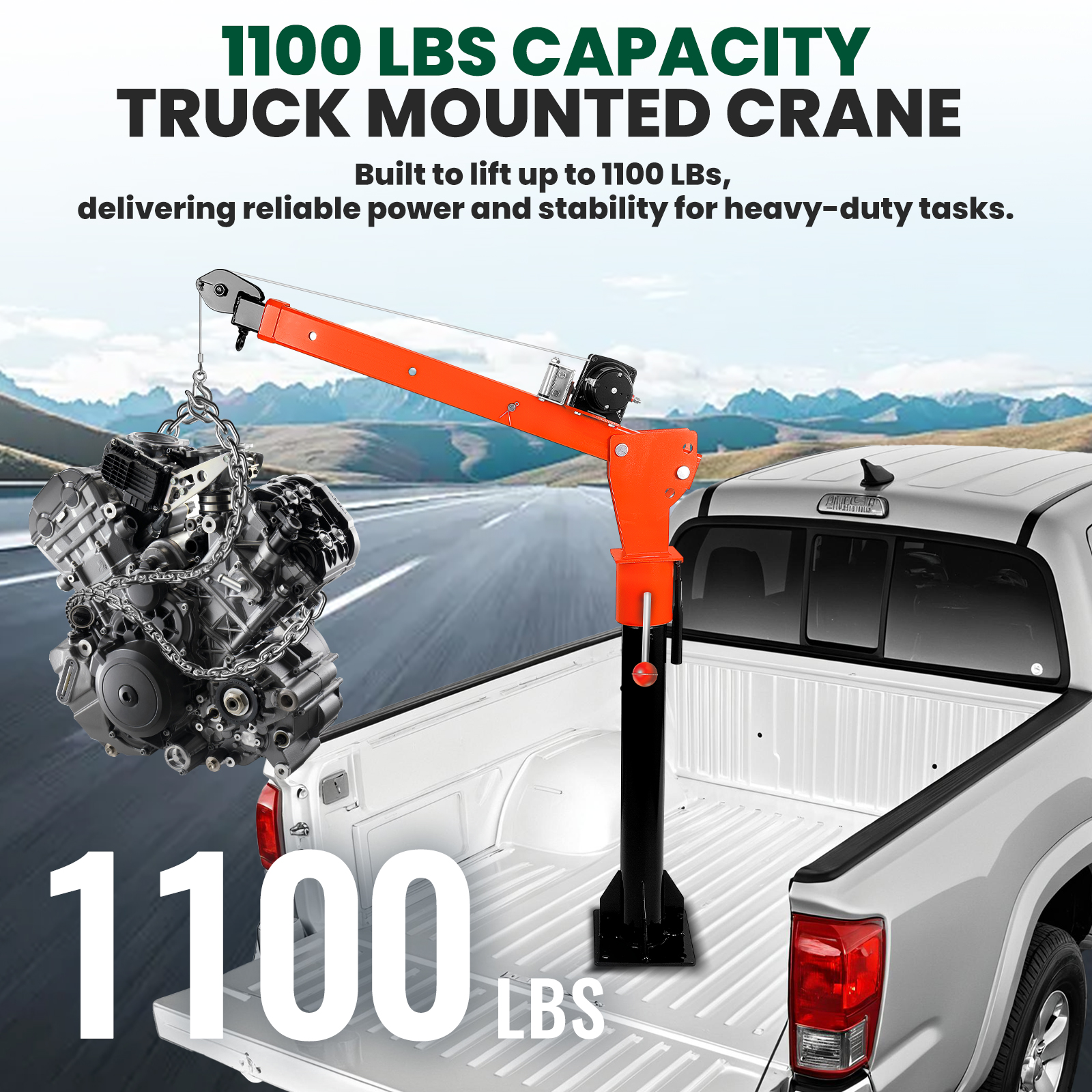 Electric Truck Crane, Folding Dismountable Hoist Truck Crane with Electric Winch 3500 lb 12V, 360° Swivel for Warehouse, Factory & Construction
