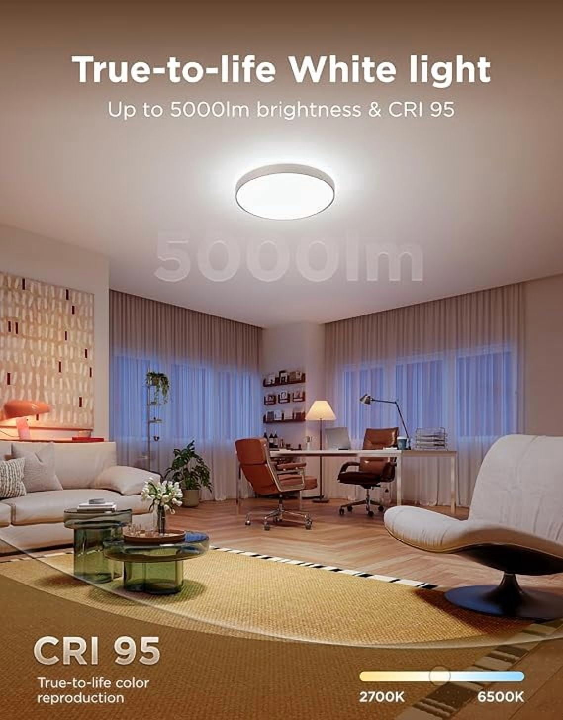 Govee Ceiling Light Ultra 21 Inch, 5000LM Smart Flush Mount Ceiling Light Fixture, Compatible with Matter & Alexa, RGBIC & Tunable White 2700K-6500K, DIY Ceiling Canvas for Bedroom, Living Room
