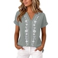 thumbnail image 3 of cocolona Womens Summer Linen V Neck Tops Short Sleeve Embroidery Shirts Trendy Casual Loose Blouses, 3 of 7