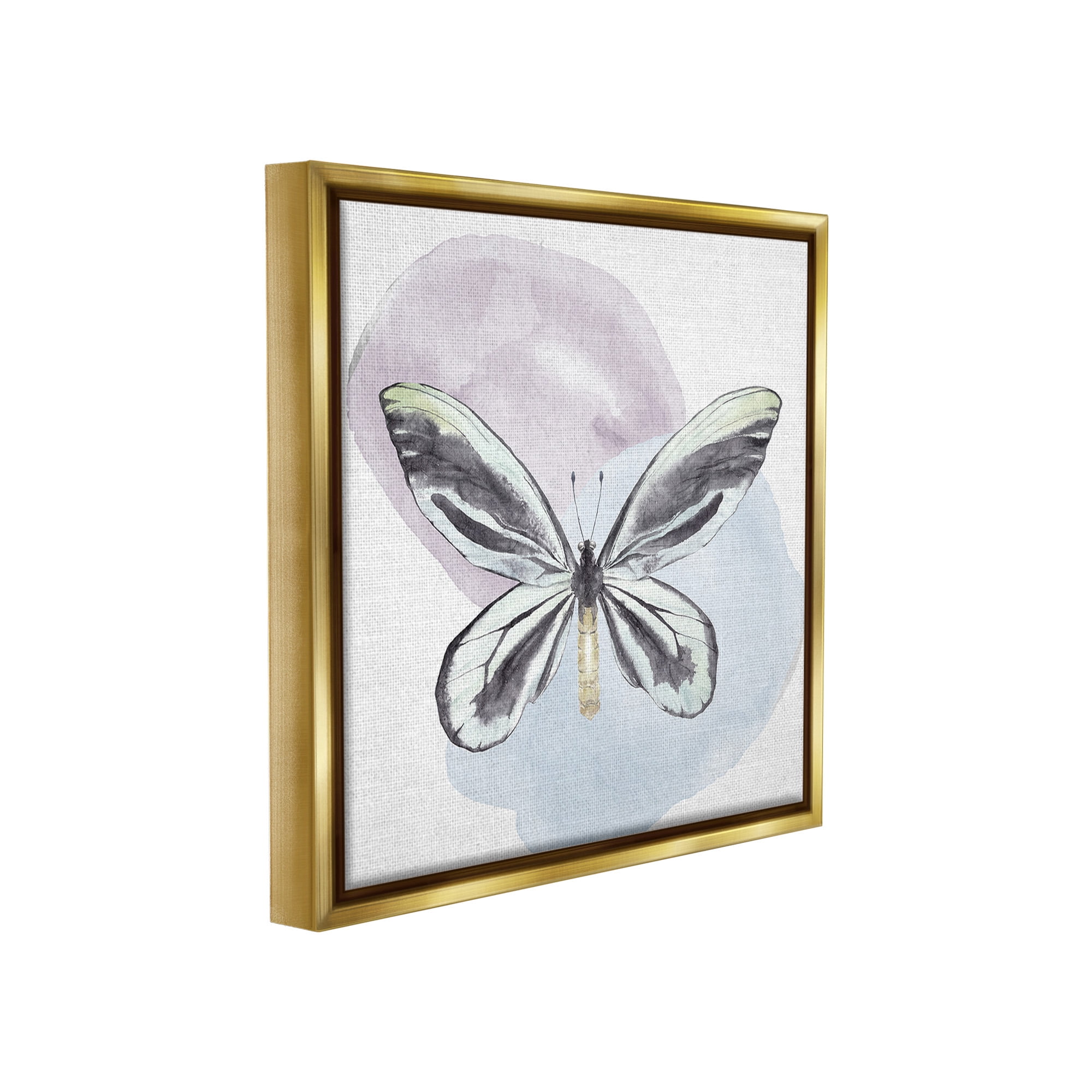 Stupell Industries Butterfly with Pastel Shapes Animals & Insects Painting Gold Floater Framed Canvas Art Print Wall Art, 25 x 25