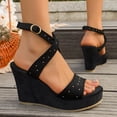 thumbnail image 5 of Dakaela Women's Wedge Platform Sandals Open Toe Ankle Crooss Strap High Heels 4.13 Inch Slingback Sexy Summer Dressy Shoes for Wedding Party Black Size 6, 5 of 9