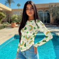 thumbnail image 4 of Xoenoiee Green Hat Shamrock Mushroom Rianbow Flower Print Women's Long Sleeve Round Neck Slim Fit Top St. Patrick's Day Irregular Hem Asymmetrical Basic Tee Y2K Going Out Blouse, Size M, 4 of 7
