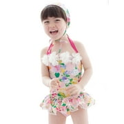 Girls' Swimsuit Decorative Flowers One-piece Bathing Suits Halter Swimwear for Beach or Pool