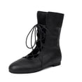 thumbnail image 2 of Vintage Mid Calf Combat Boots for Women with Middle Hollow out Strappy Flats Low Heel Gothic Short Dress Boots, 2 of 5