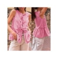 thumbnail image 3 of ZAXARRA Women Peplum Tank Tops Tie Front Sleeveless Striped Ruffle Hem Babydoll Vest Shirts Summer Cute Going Out Tops, 3 of 7