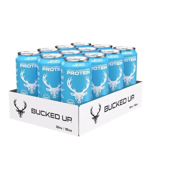 (12 pack) Bucked Up Lightly Carbonated Banana Pineapple Protein 16 fl oz