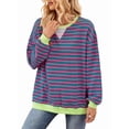 thumbnail image 3 of Women Striped Sweatshirts Oversized Crewneck Long Sleeve Shirts Y2K Pullover Top Fall Outfits Pink Green S, 3 of 9