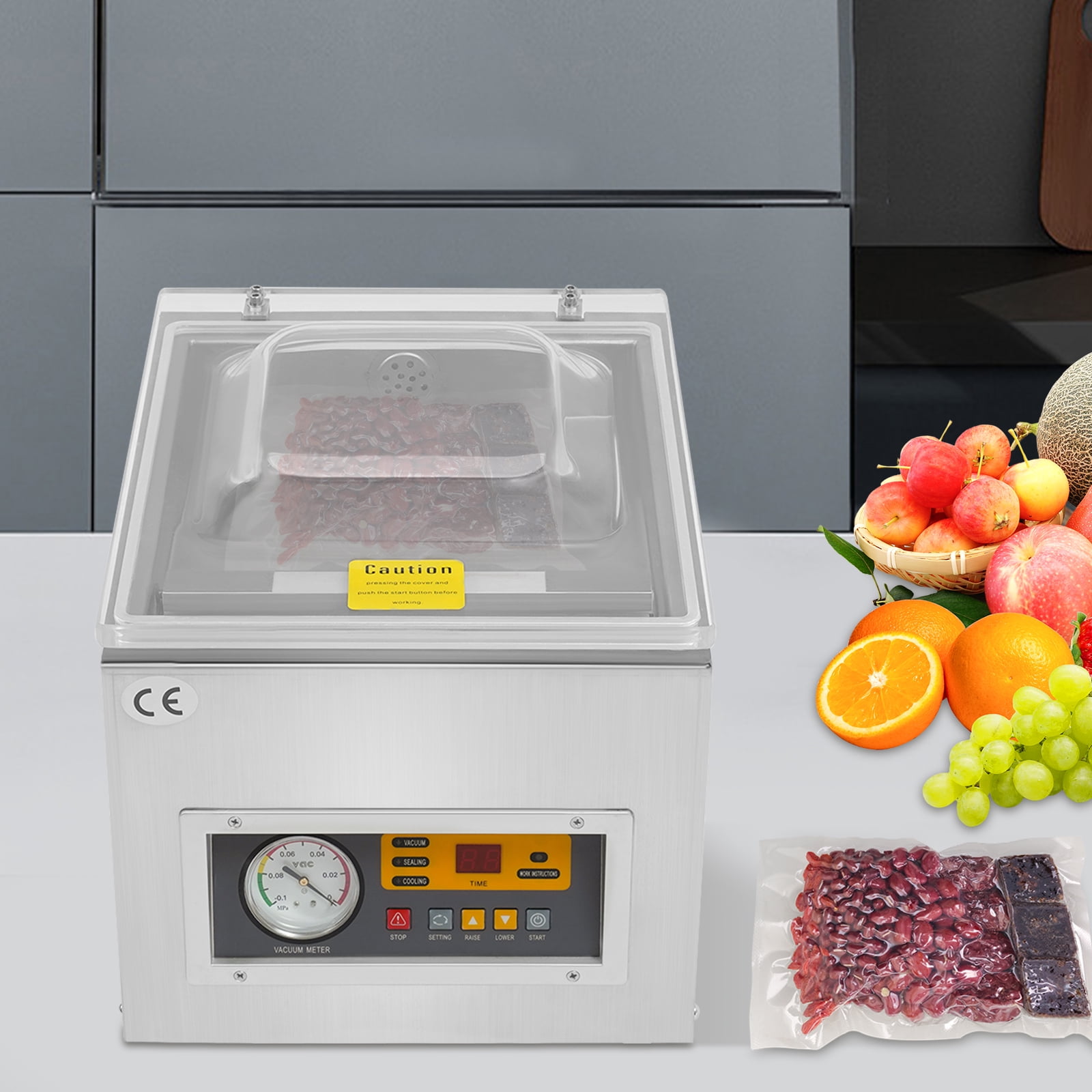 120W 40*31*28cm Commercial Vacuum Sealing Packaging Machine Silver Automatic Tabletop Sealer Chamber