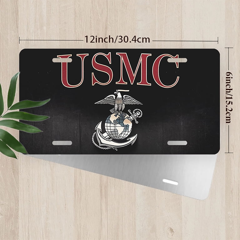 USMC Logo Front License Plate, Metal License Plate, Funny Standard