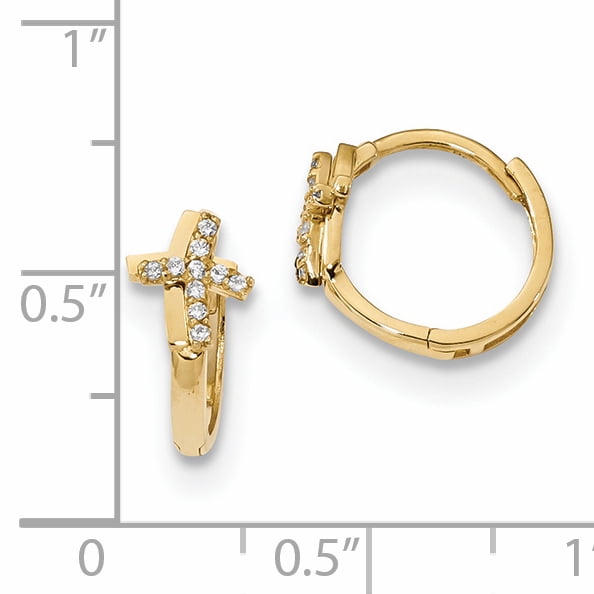14K Yellow Gold CZ Polished 11mm Hinged Hoop Earrings