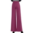 thumbnail image 3 of Aofany Women Stretch Pants Casual Work Lounge Pant Fashion Button Office High Waist Straight Wide Leg Trouser, 3 of 6