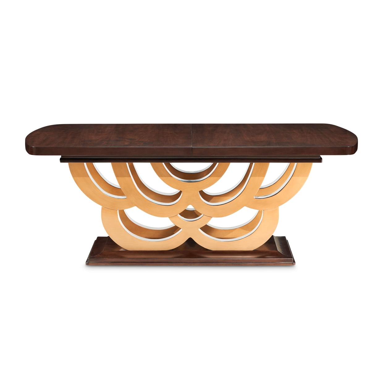 Michael Amini Camellia Field Rectangular Pedestal Dining Table in Warm Pecan