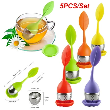 

Leaf Tea Infuser for Tea Pot Mug Cup- Loose Tea Strainer Steeper for Fennel Tea Rooibos Tea Herbal Team Orange Red Purple Green Yellow Set 5