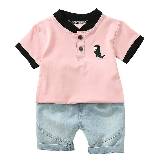 Odeerbi 1-8 Años Niños Trajes de Verano Dinosaurio Algodón Manga Corta Camiseta Pantalones Cortos Conjunto de Dos Piezas
