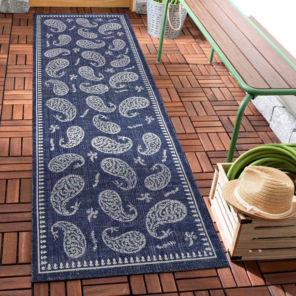 LR Home Global 2 ft. x 6 ft. Bordered Paisley Indigo Blue Runner Rug