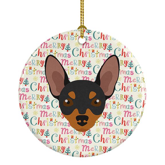 Prague Ratter Merry Christmas Ceramic Ornament 2.8 in x 2.8 in